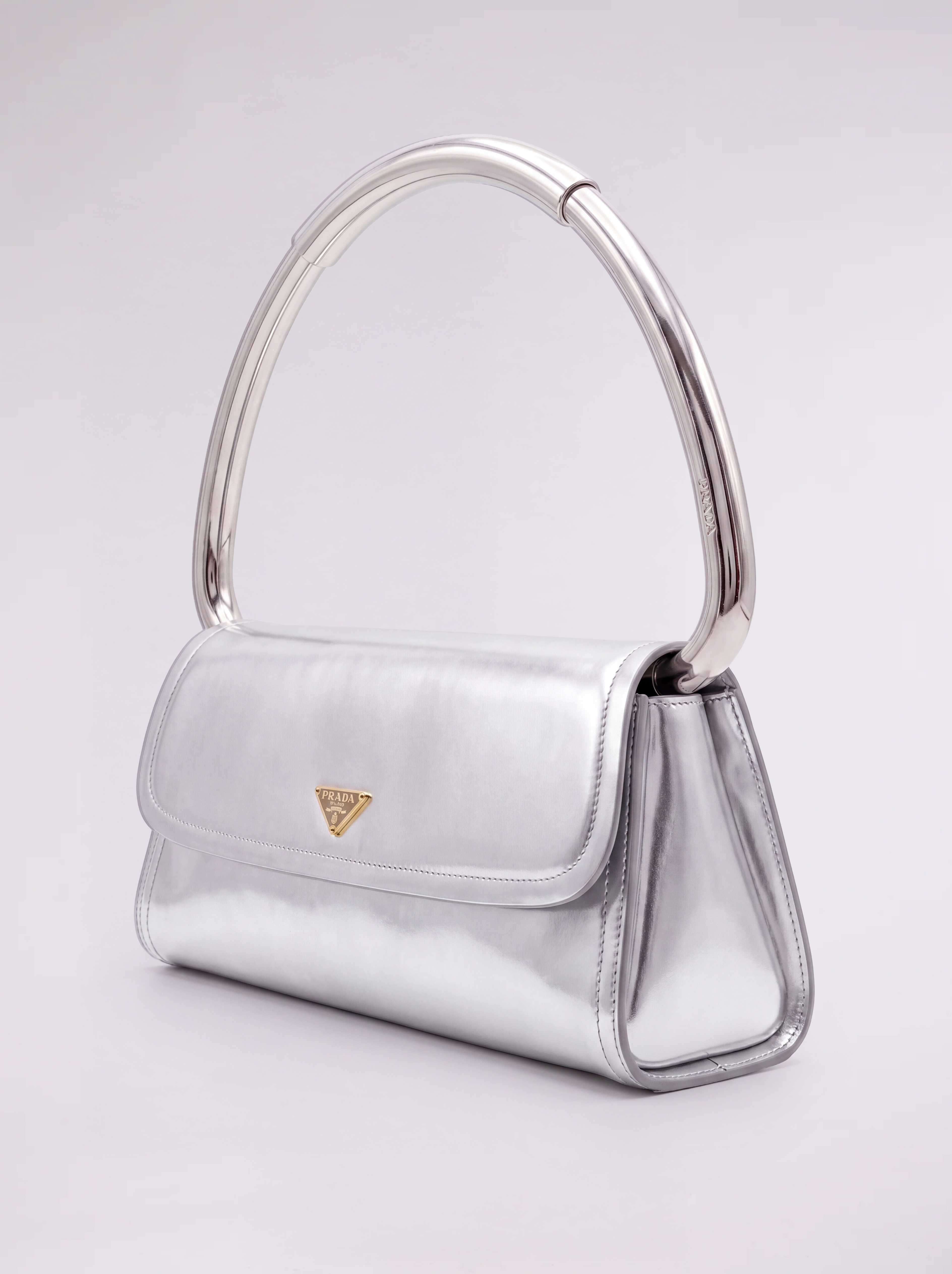 Prada 2000s Silver Vernice Swing Bag