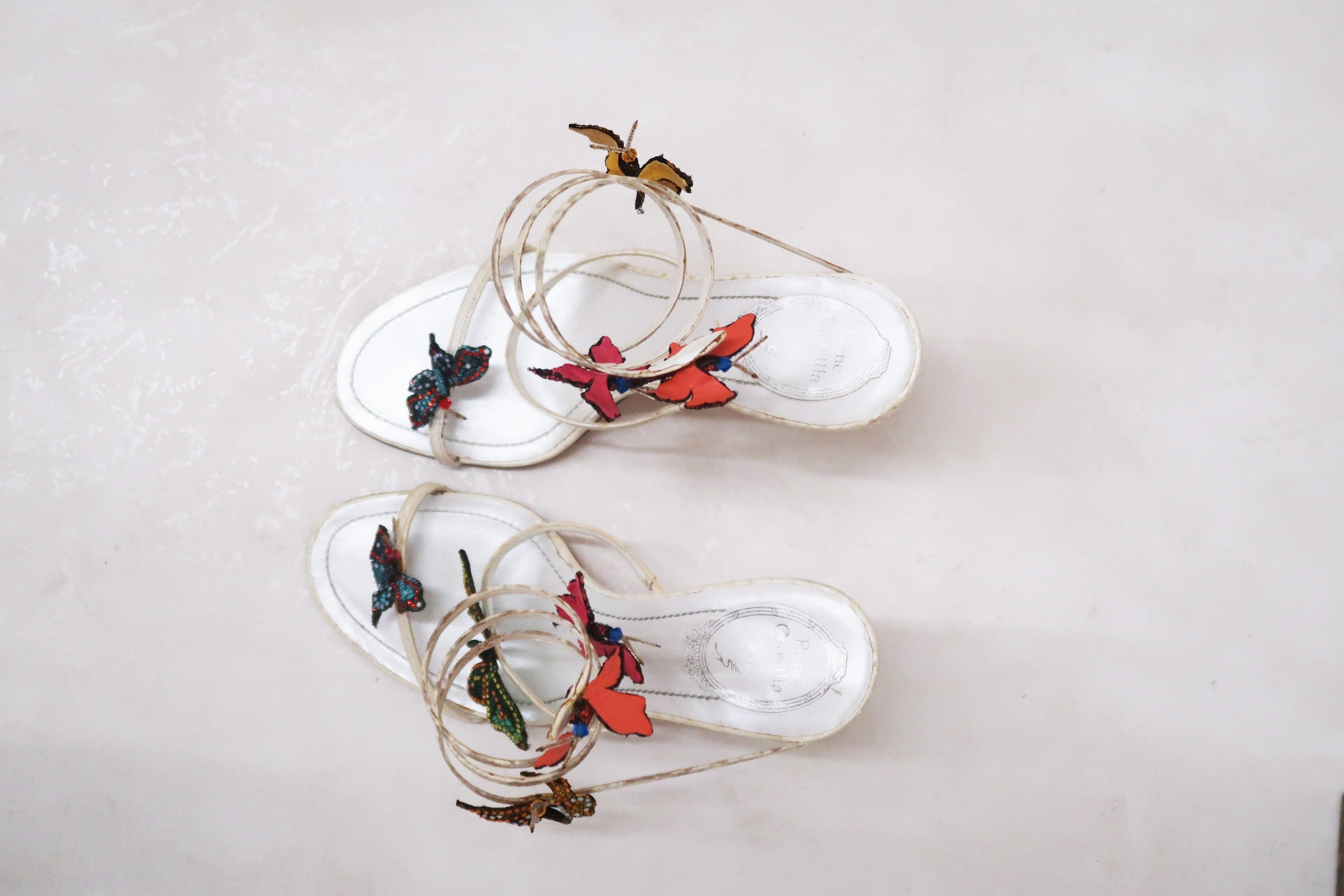 rene caovilla vintage butterfly crystal embellished snakeskin sandals