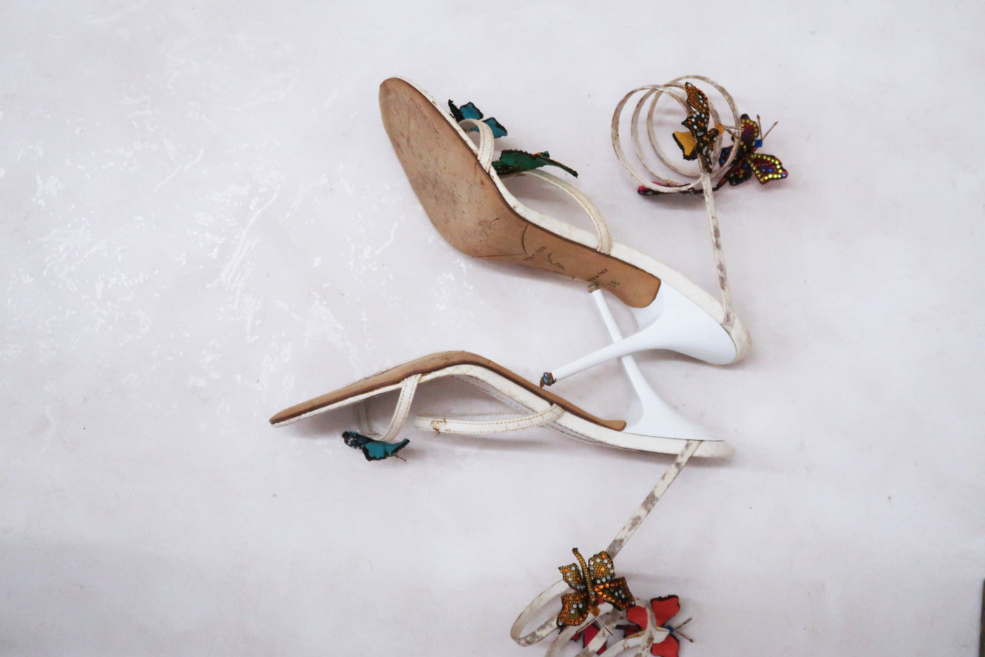 rene caovilla vintage butterfly crystal embellished snakeskin sandals