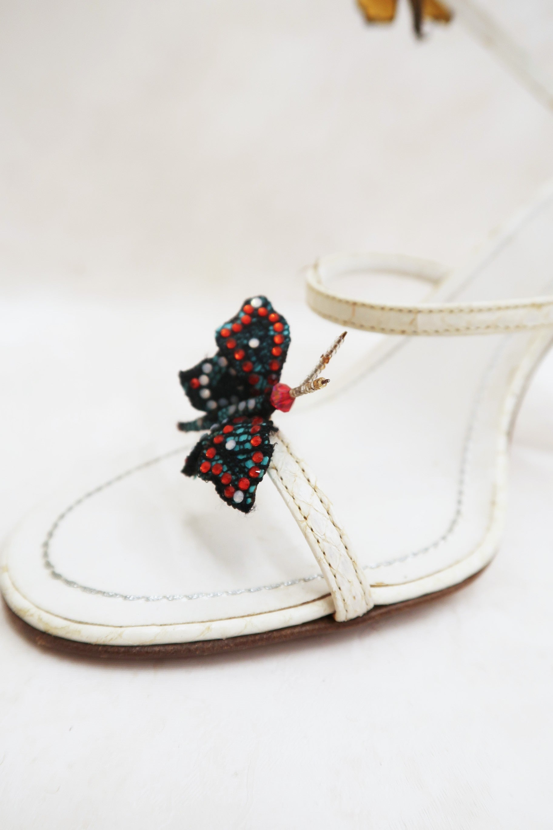 rene caovilla vintage butterfly crystal embellished snakeskin sandals