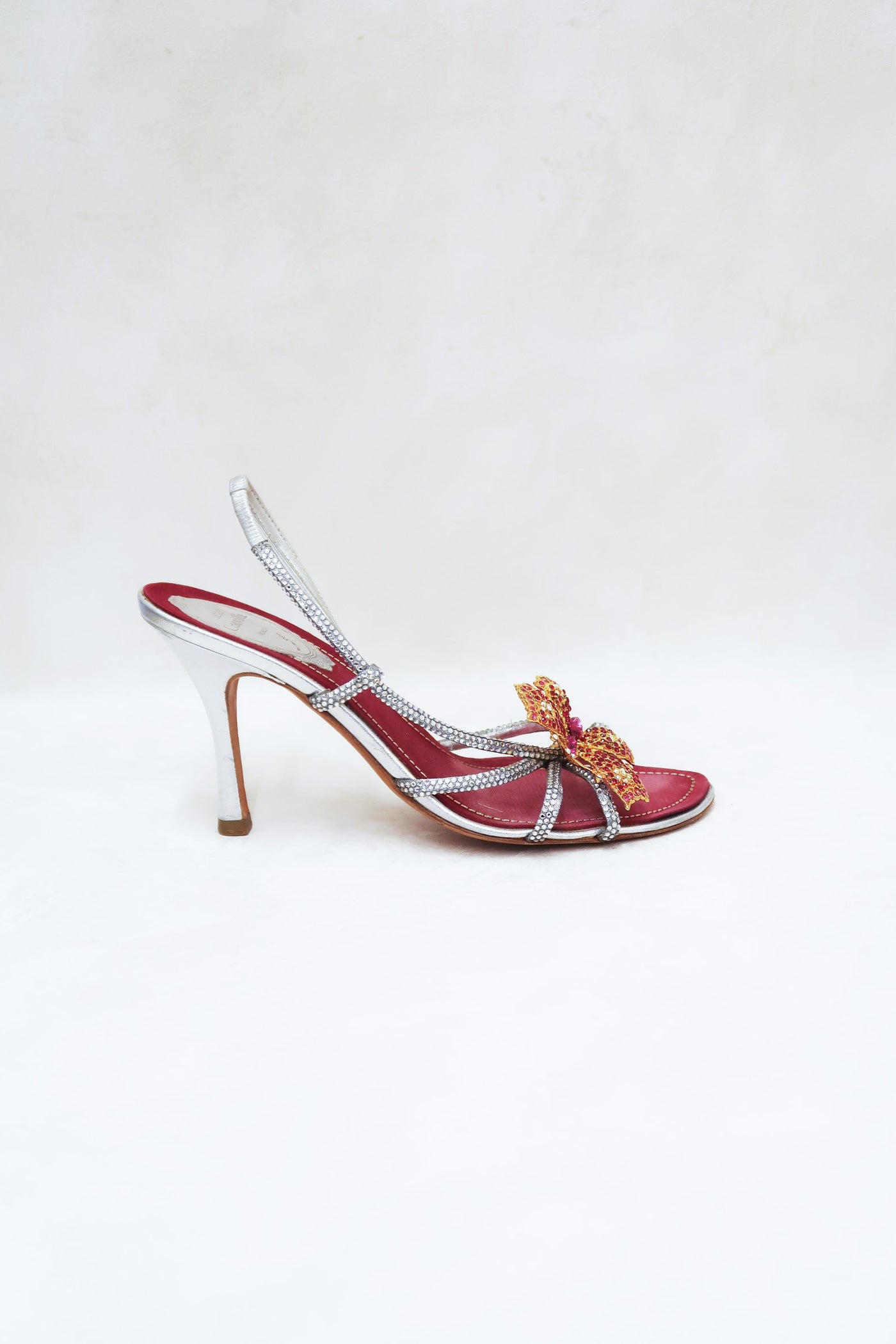 rene caovilla vintage butterfly silver sandals