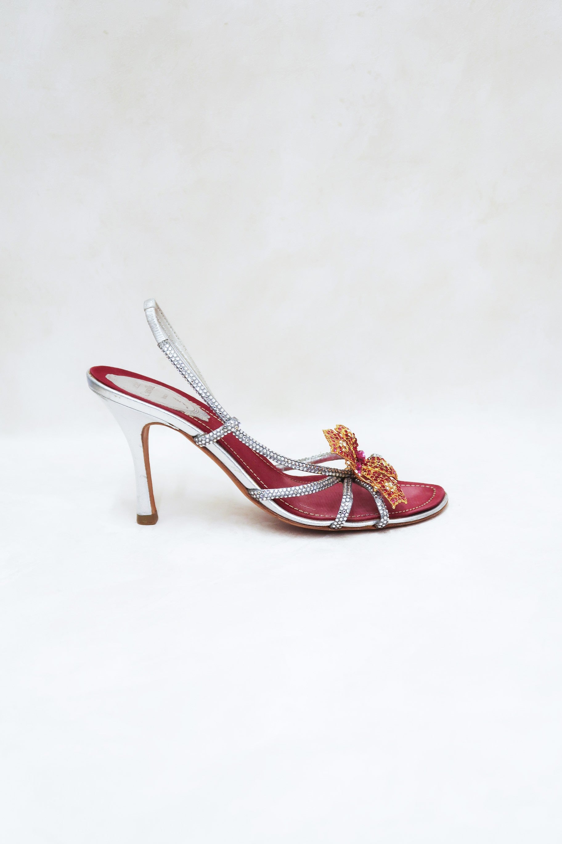 rene caovilla vintage butterfly silver sandals