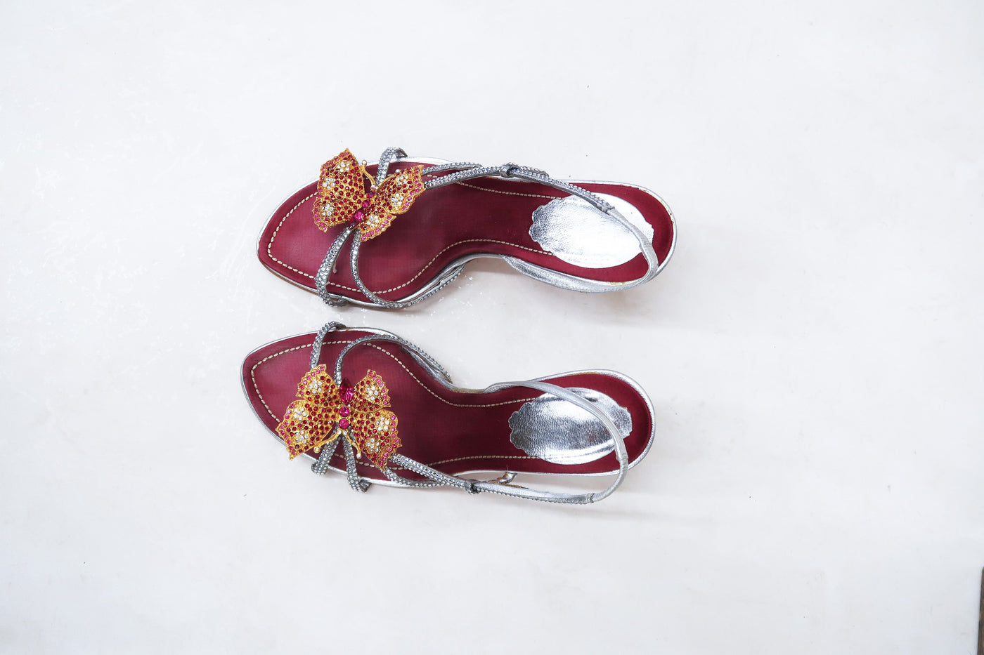 rene caovilla vintage butterfly silver sandals