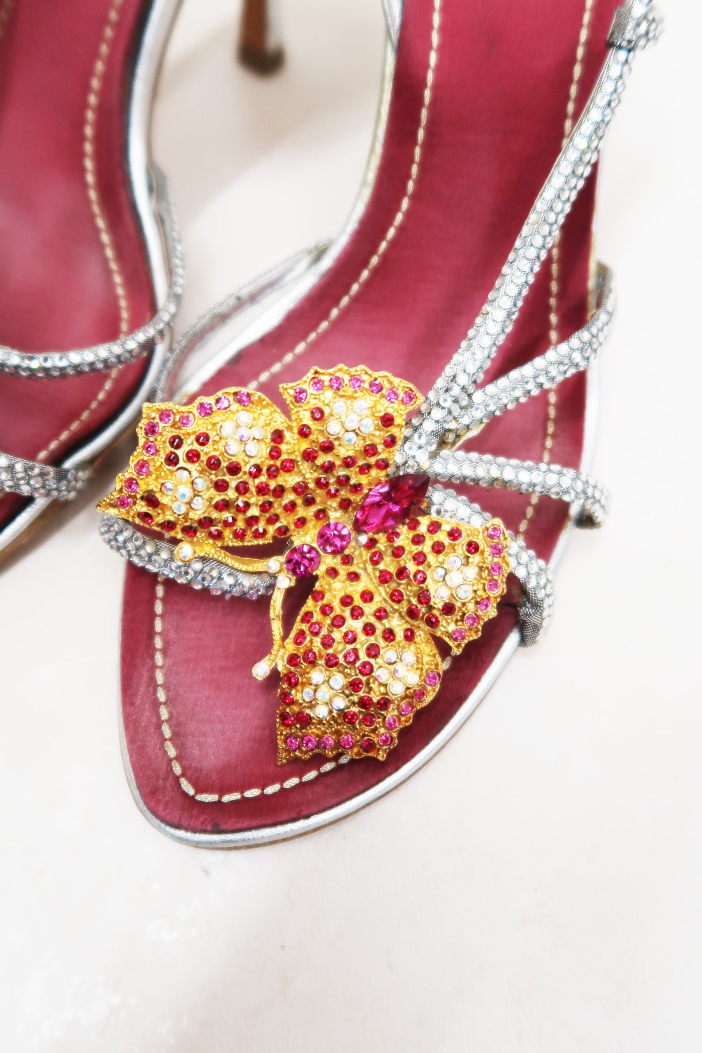 rene caovilla vintage butterfly silver sandals