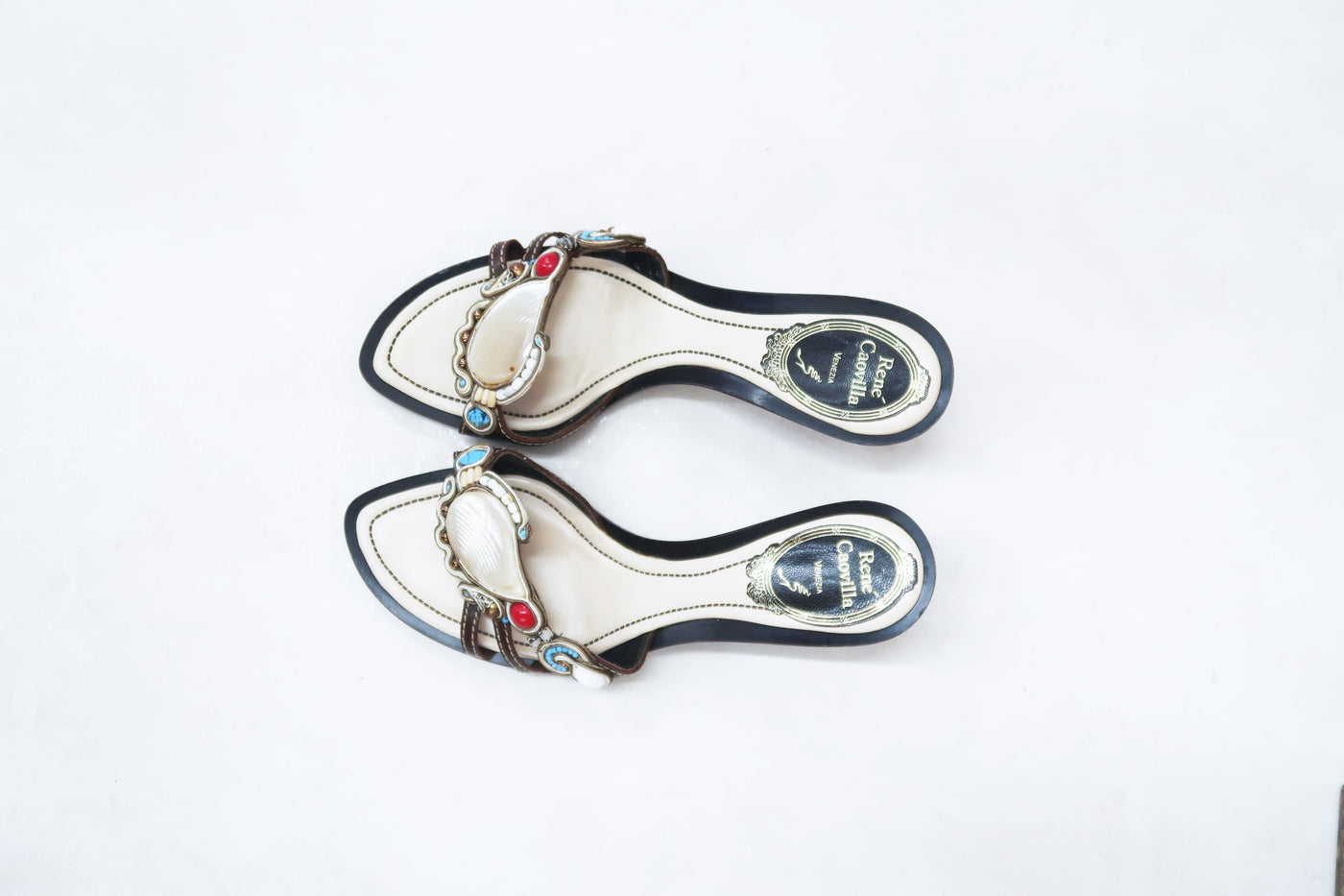 rene caovilla vintage shell slides