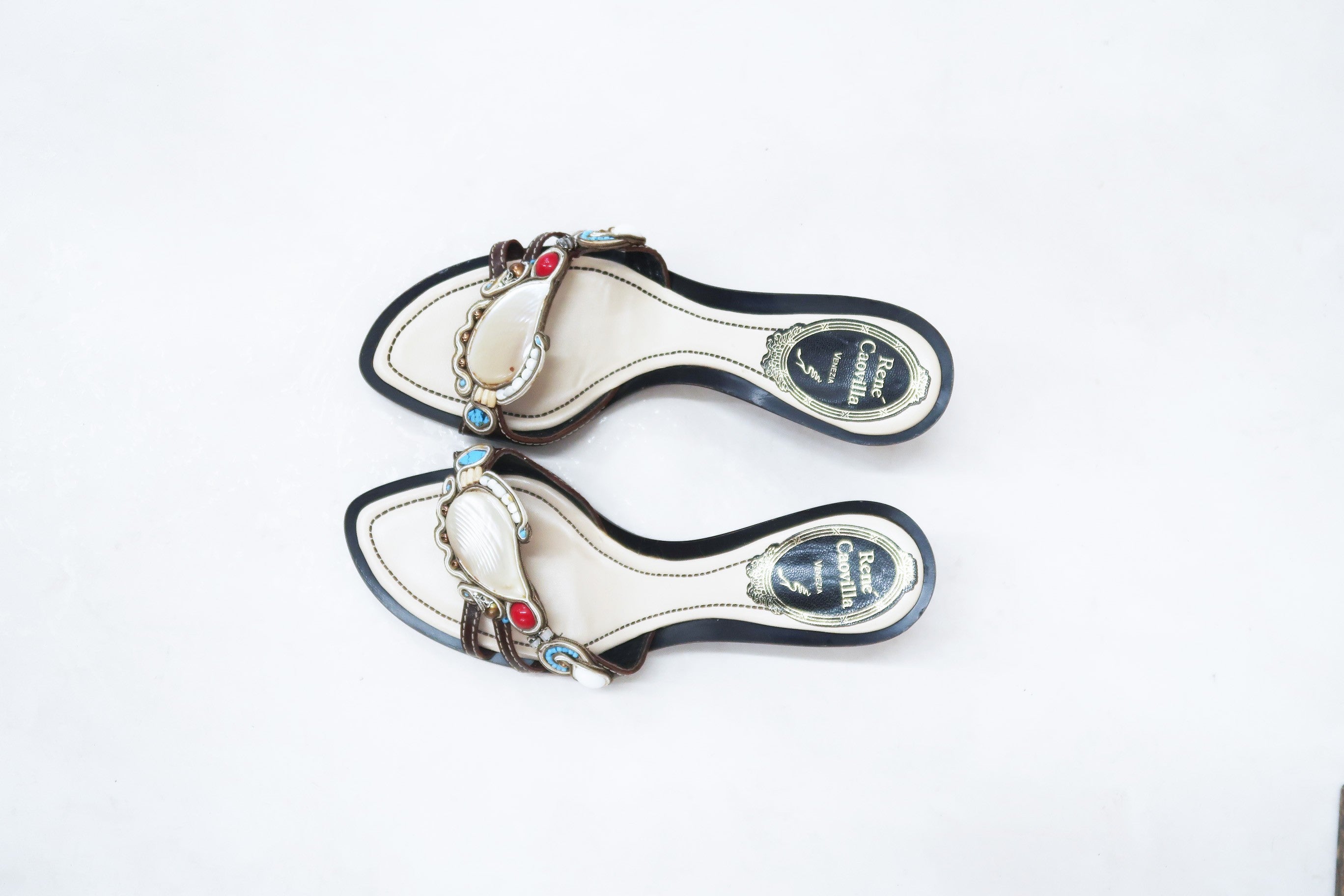 rene caovilla vintage shell slides